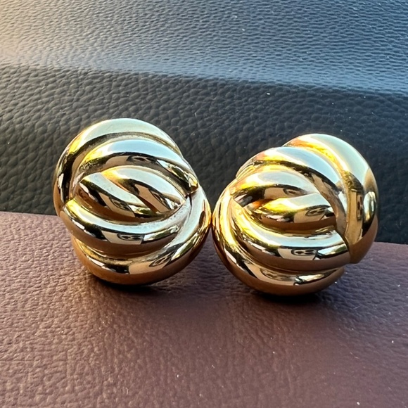 VINTAGE 18K YELLOW GOLD LARGE LOVE KNOT EARRINGS MADE IN ITALY STATEMENT SHOWY - Picture 6 of 16